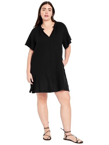OLD NAVY Womans Black LINEN BLEND Short Sleeve Shift Dress Size SMALL | eBay