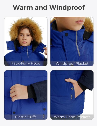 Wantdo Boy's Warm Winter Coat Hooded Thicken Puffer Jacket Waterproof Outerwear - Picture 19 of 62