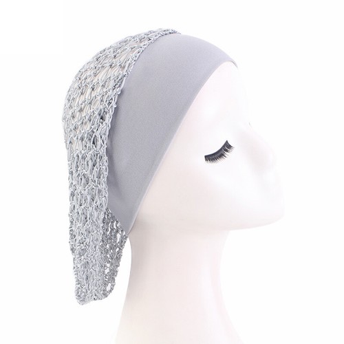 Women Fashion Crochet Mesh Hair Net Hair Care Snood Wide Band Turban Bonnet Cap - 第 3/24 張圖片