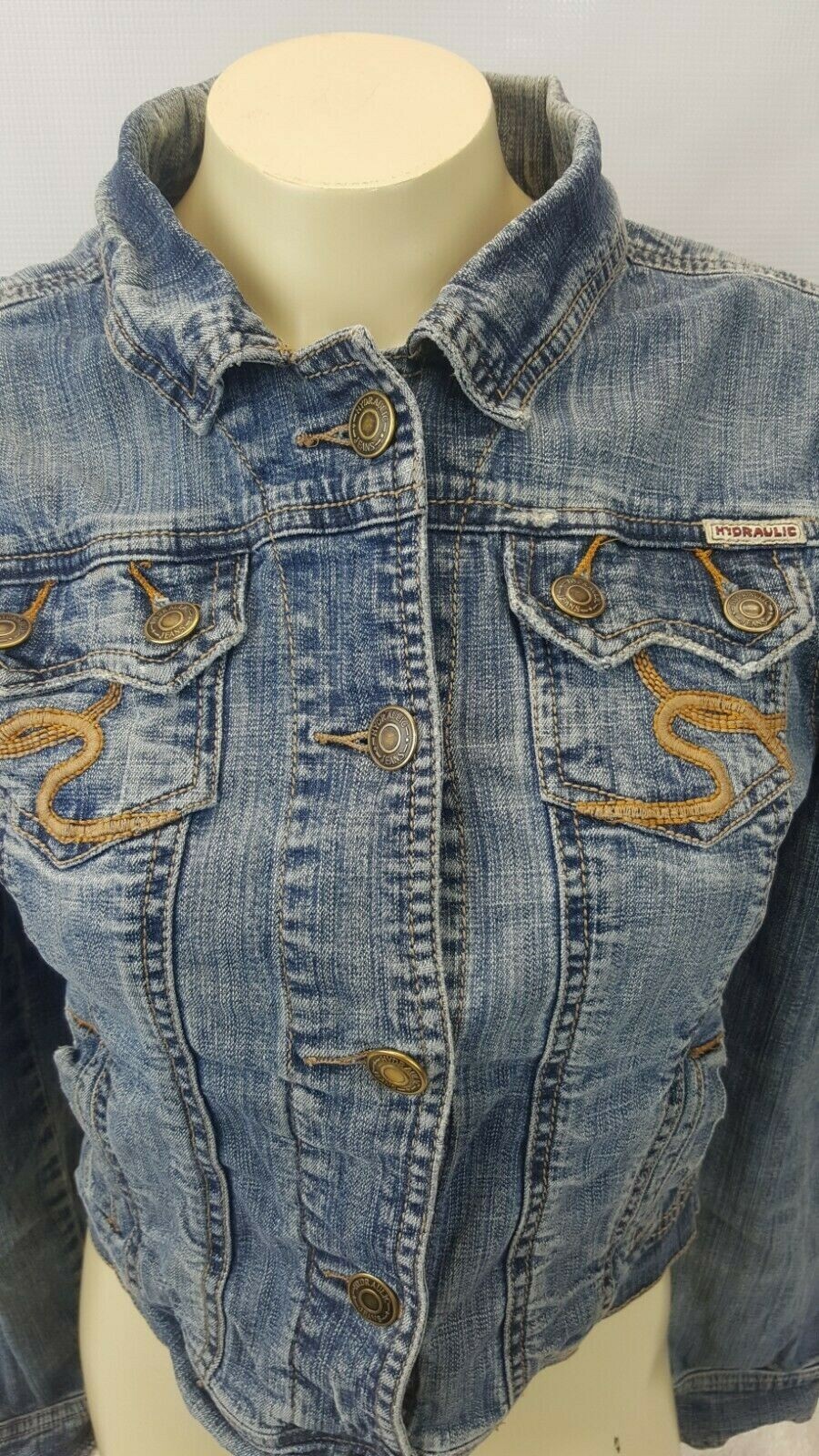 Hydraulic Denim Jean Jacket Woman Size Small Gem