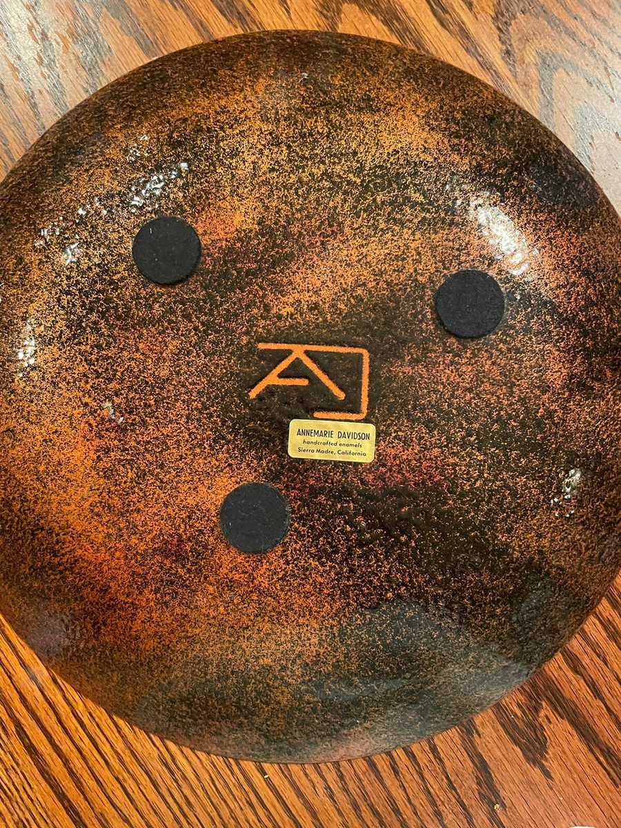 Annemarie Davidson Vintage Orange Black Copper Enamel Plate 11 3/4