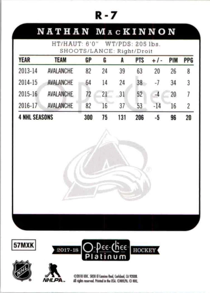 2017-18 O-Pee-Chee Platinum Retro Nathan MacKinnon #R-7 - Image 2 of 2