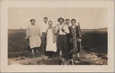 RPPC Postcard Family Outside With Farm Dog c. 1900s 