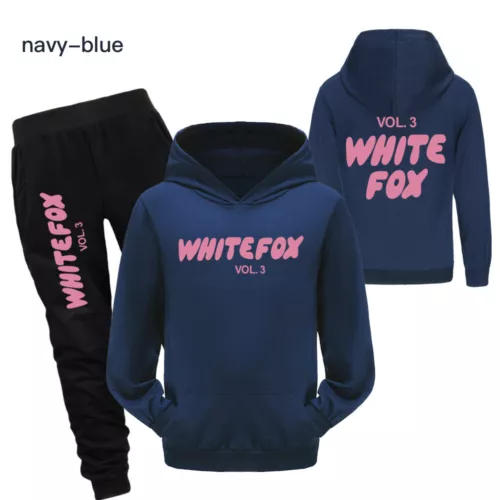 Kids Casual Hoodie Trousers Tracksuit Set White Print Fox Jumper Top+Pants Suits - Picture 22 of 37