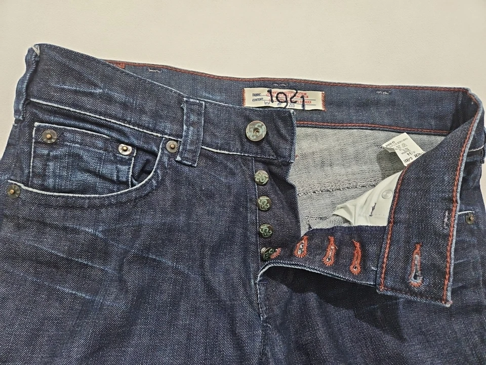 Jeans Western Glove Works 1921 34X30 Azul Denim Botón Mosca Elástico Grunge LEER.  Foto 3 de 4