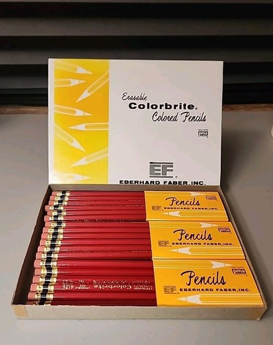 Box of 31 Vintage Eberhard Faber ~ Colorbrite Pencils ~ Erasable Red ~ 4126