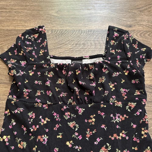 Art Class Girl's Black & Floral Short Sleeve Flutter Sleeve A-Line Dress Size S - Picture 3 of 6