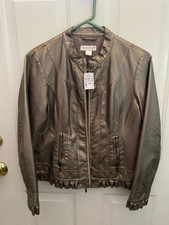 New With Tags Soft Gold Leather Jacket By Christopher & Banks , Size Small
