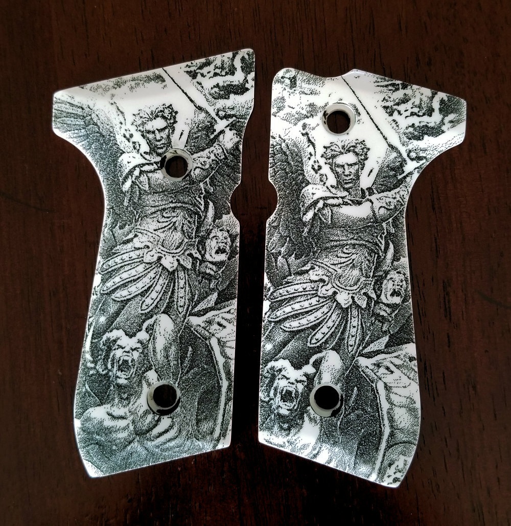 Beretta 92 92FS 96 custom engraved ivory scrimshaw grips Archangel
