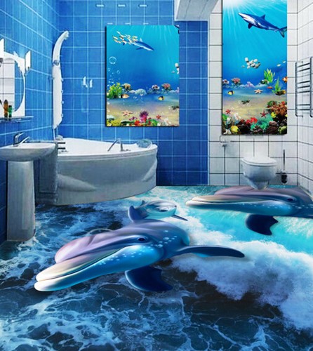 3D Ocean Dolphins 34 Floor Wall Paper Wall Print Decal Wall Deco AJ WALLPAPER - Picture 3 of 6