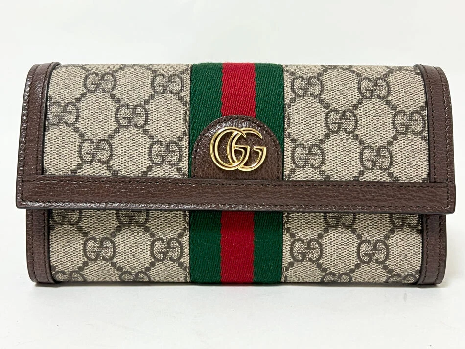 Portefeuille Gucci Gg Supreme toile Sherry Line Ophidia Continental long double pli 73543