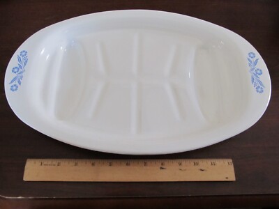Vintage Blue Cornflower Original Corning Ware Fish Meat Platter P-19 Made in USA