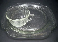 Vintage Federal Depression Glass Style Madrid Crystal Snack Plate & Cup Set