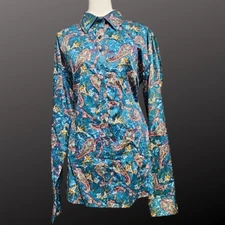 Royal Highness Equestrian Western Show Shirt Teal Paisley 3XL NWT 