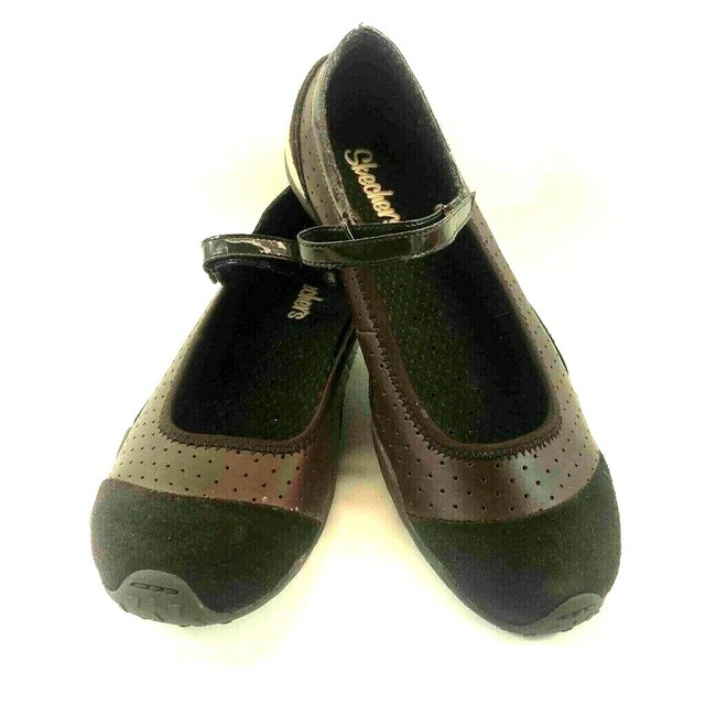 Skechers Womens Mary Janes Brown Hook Loop Cap Toe Perforated Leather Shoes 7.5 | eBay