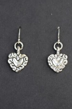Heart Shaped Charm Earrings 925 Sterling Silver hooks pewter charms 1 1/4"
