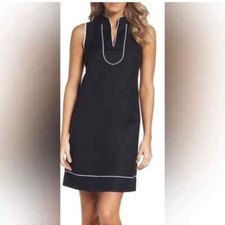 Eliza J Black with White Piping V-Neck Sheath Mini Dress