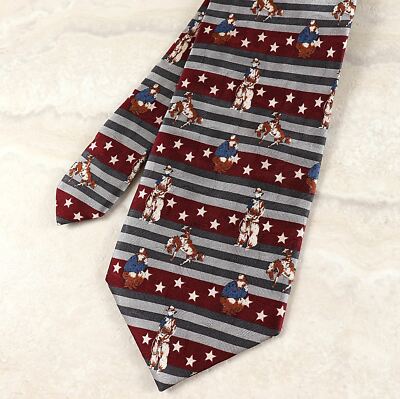 Circle S Red Gray Western Rodeo Cowboys Bronco Riding Stars Mens Silk Tie New 