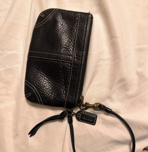 Coach Black Leather Soho Hobo Fringe Tassel Purse with White Stitch & Wristlet - Picture 3 of 4