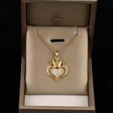 Women's Fashion Jewelry Cubic Zircon Gold Heart Crown Pendant Necklace 479