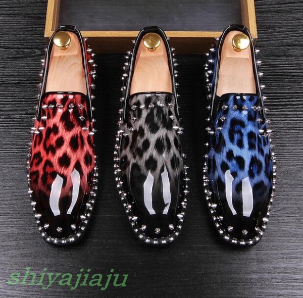 Mens Fashion Punk Leopard grain Rivet Nightclub Leather shoes Slip On Loafers Mens Fashion Punk Leopard grain Rivet Nightclub Leather shoes Slip On Loafers