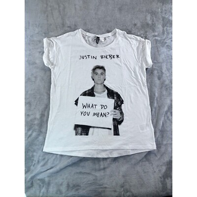 Justin Bieber Divided by H&M Camisa Mujer Pequeña Blanca Camiseta