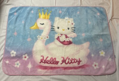 Heisei Retro Sanrio Hello Kitty 25th Blanket Angel Swan 52 x36  Vintage