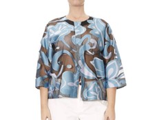 MARINA RINALDI Women's Blue Multi Felicita Cropped Jacket 865 NWT