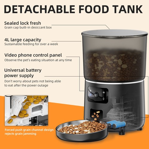 4L Pet Feeder Automatic Cat Dog Food Dispenser WiFi App Remote Feeding With Cam - Picture 5 of 23