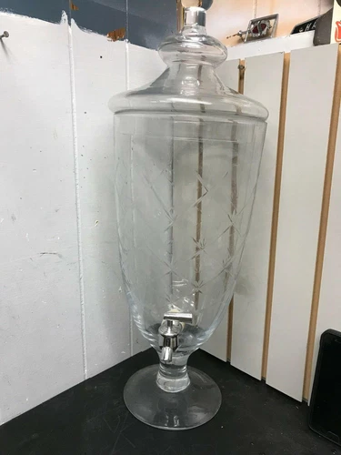 VINTAGE GLASS DRINK DISPENSER W/LID 25" LEMONADE ICE TEA DRINKS ICE BEAUTIFUL
