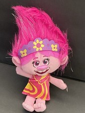 Trolls World Tour Poppy Doll Plush 9  Pink Yellow Dress Headband Glitter Hair