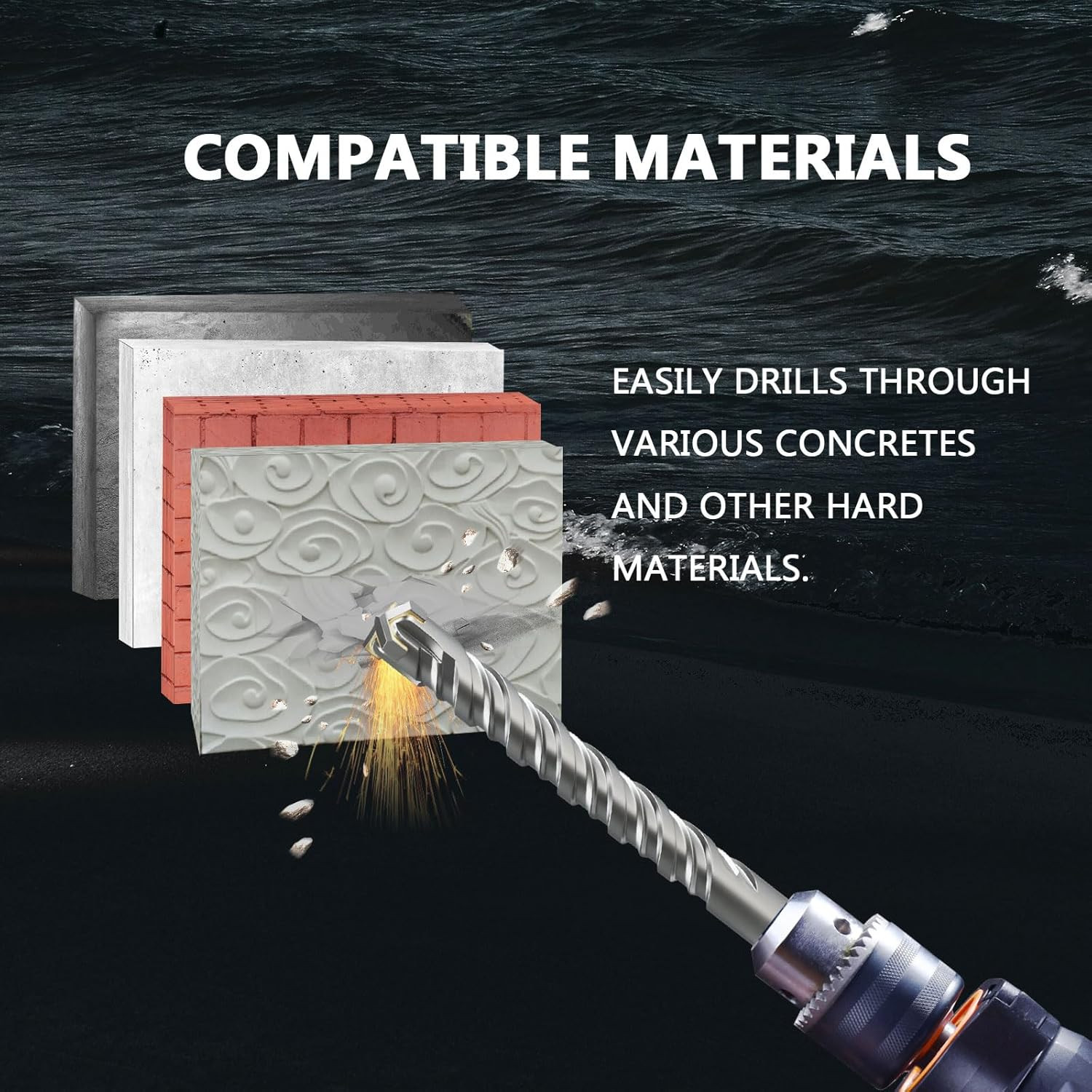 1"X10.24" SDS plus Rotary Hammer Drill Bit, Professional Masonry Drill Bit for B