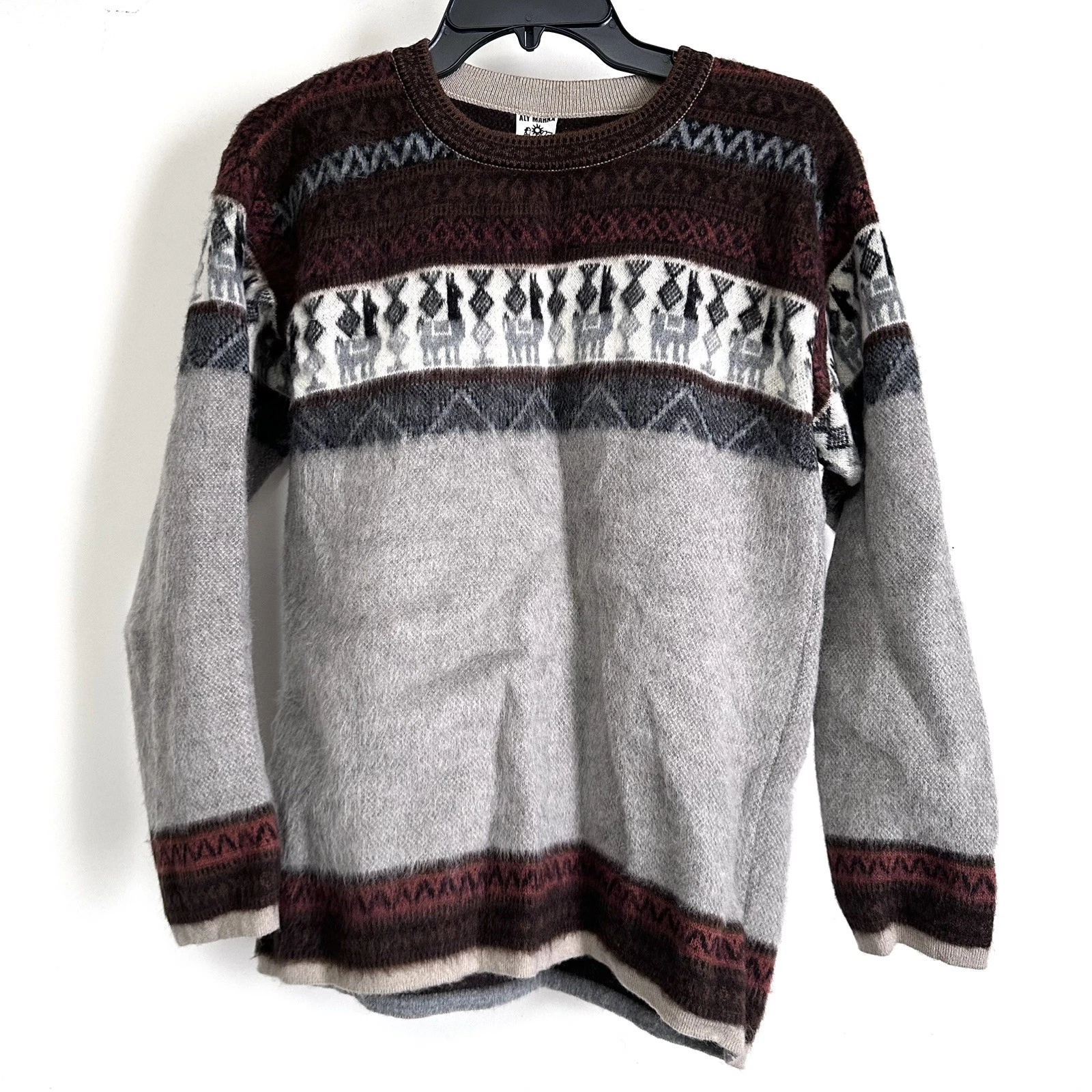 Aly Marra Andean Alpaca Wool Mens Sweater Pullover Crewneck Size 39 Gray/Brown
