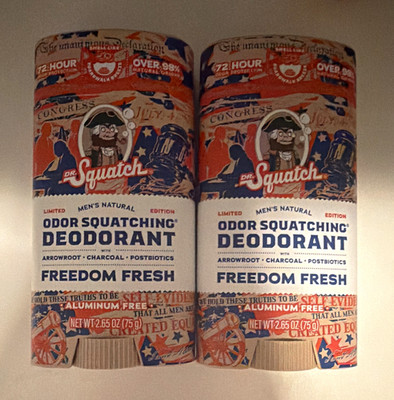 RARE Dr. Squatch Freedom Fresh Aluminum-Free Deodorant Stick 2 Pack