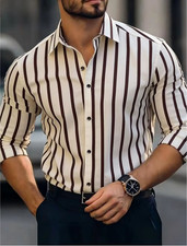 Men's Striped Long Sleeve Shirt Button Down Casual Slim Fit Dress Shirt