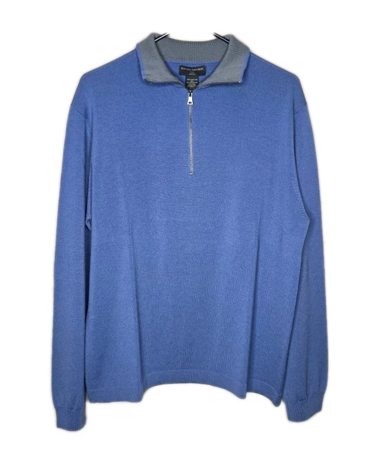 Banana Republic Merino Mens Blue Quarter Zip Pullover Sweater Size Large