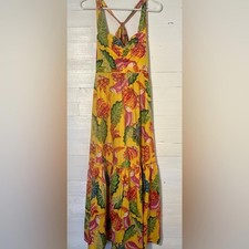 NWOT Farm Rio Yellow Toucan tiered dress. Sleeveless, vibrant colors.Size Small