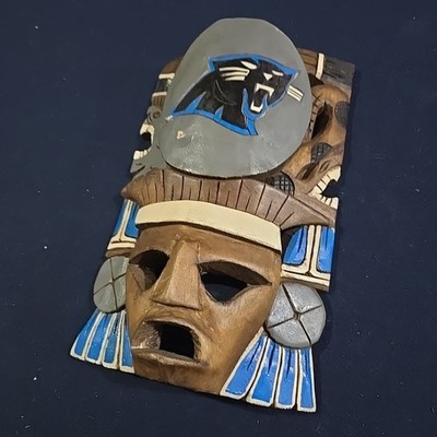 Carolina Panthers NFL Fan Mask Wooden Tiki Young Canales Brown Horn 