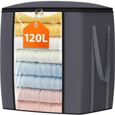 120L Extra Large Clothes Storage Bag Foldable Gray Comforter Organizer Bag