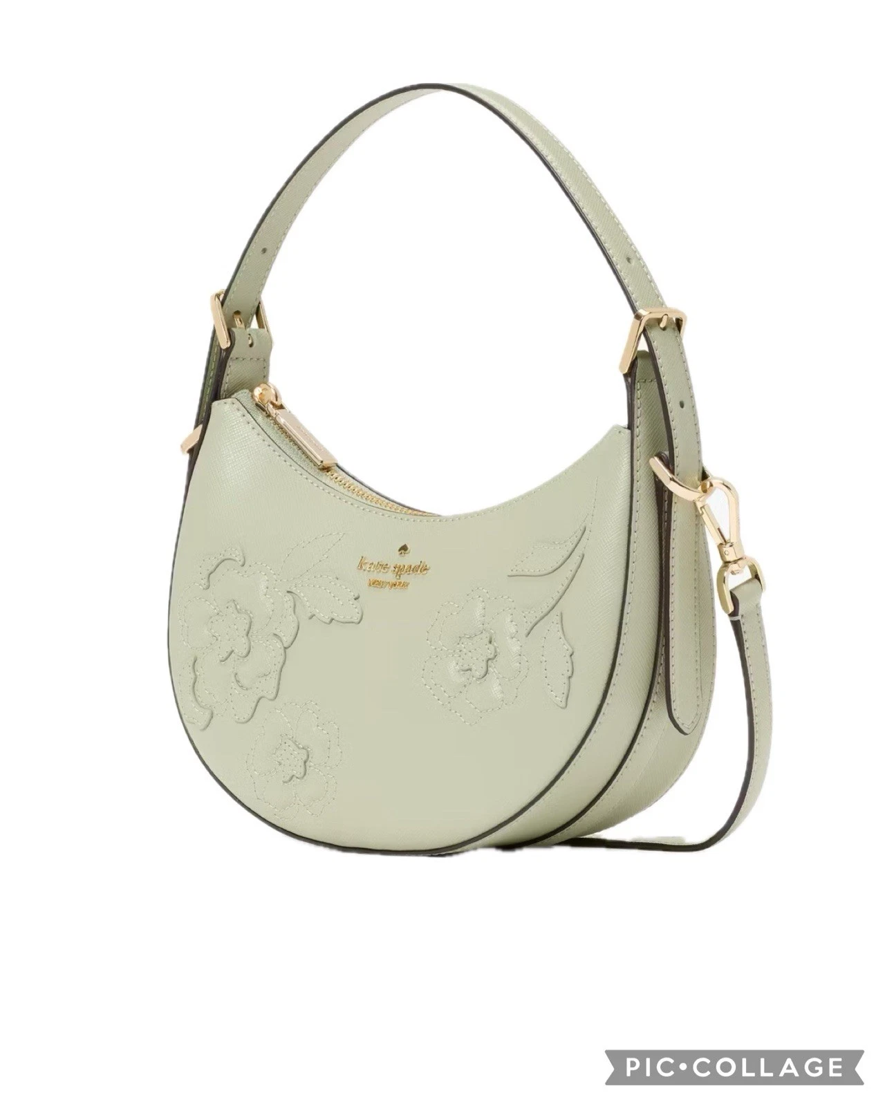 ?Borsa a tracolla nuova con etichette Kate Spade Madison applicazioni floreali mezzaluna prezzo di listino $359