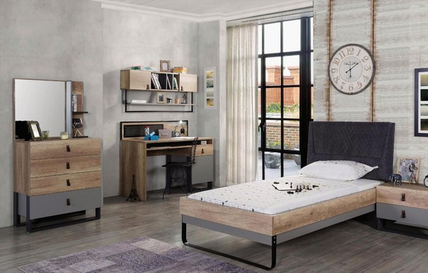 Jugendzimmer Set Bett Schreibtisch Kommode Nachttisch Regal Spiegel-image