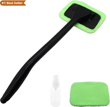 Car Windshield Cleaning Tool Kit with Extendable Handle & 2 Reusable Microfiber 