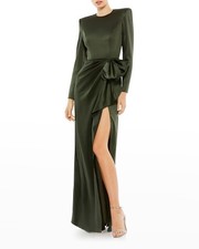 Ieena Mac Duggal 26676 Draped Satin Long Sleeve Gown SZ 16 Olive $398
