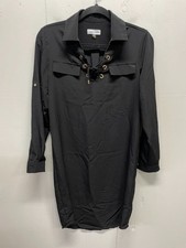 Calvin Klein Women's Shirt Dress Lace Up Grommet Detail Size 4 Knee Length Black