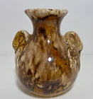 Antique vtg Brush McCoy  Pottery Brown Onyx Drip Glazed Vase Swan Handles 5" 747
