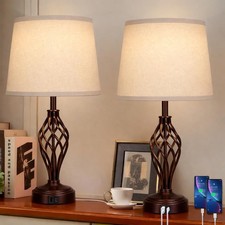Touch Table Lamps Set of 2, nightstand lamp with USB Ports Bedside 3 Way Touc...
