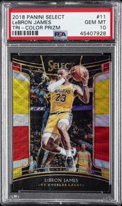 2018 PANINI SELECT TRI-COLOR PRIZM #11 LEBRON JAMES PSA 10