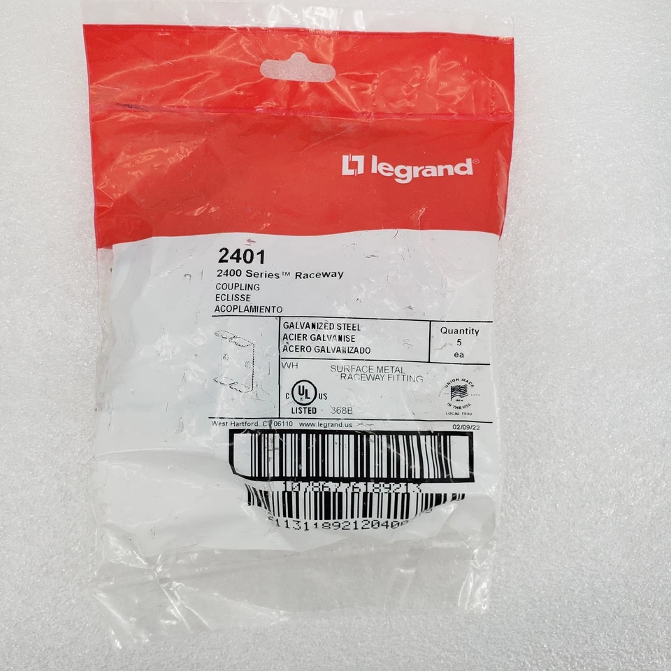 ( QTY : 6 Packs ) Wiremold Legrand 2410 Coupling 2400 Series Raceway 30 Total - Image 2 of 4