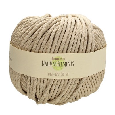The Beadsmith 100% Hemp Cord   Natural Color   3mm, 125 Foot Spool, 170LB Tes...
