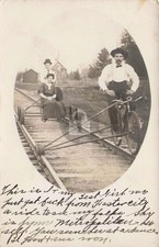 Railroad Bicycle Car & Handcar, Foster City MI 1908 RPPC Photo Postcard COPY